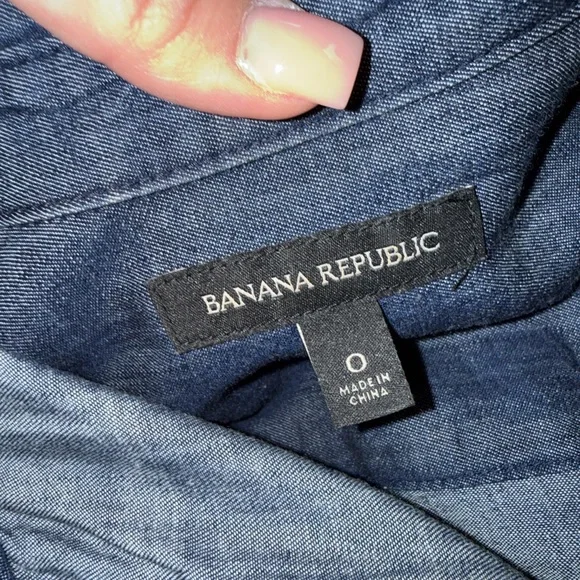 Banana Republic (0) Blue Button Up ¾ Sleeve Midi Dress - Picture 5 of 6